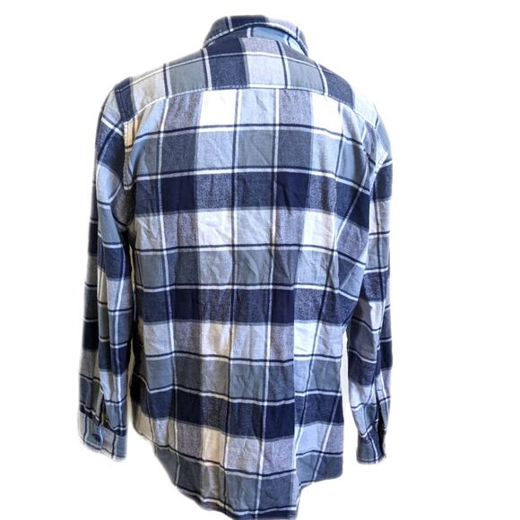 American Eagle men's navy blue & white plaid cotton flannel shirt, button down L - Picture 2 of 10